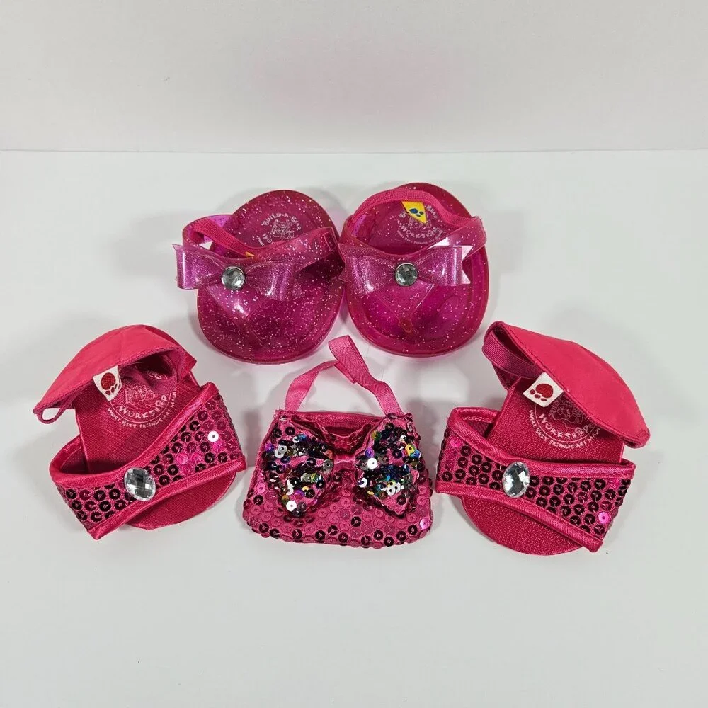 Build A Bear Pink Sandals‎ Shoes 2 Pair & Bag Sequined Sandals Purse Pink Shoes